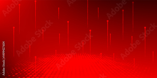 Neon red background dark red metaverse digital technology, cyber information, abstract speed connection communication, future meta technology innovation.