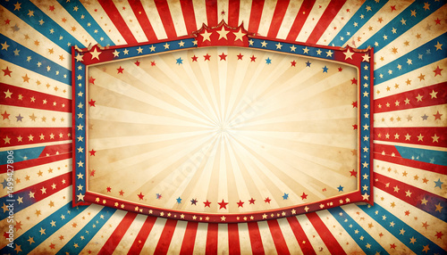 Vintage Circus Poster Design Patriotically Themed Frame with Stars and Stripes