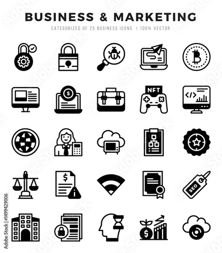 Business & Marketing Icons Pack. Lineal Filled icons set. Lineal Filled icon collection set.