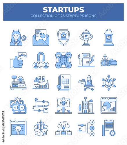 Startup Icons. A Collection of 25 Essential Business and Technology Graphics