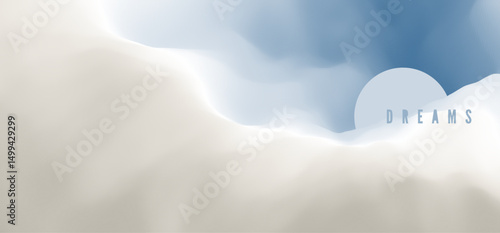 Blue sky with sun in the clouds. Nature background. Modern pattern. 3d vector Illustration. Design for banner, flyer, poster, cover or brochure.