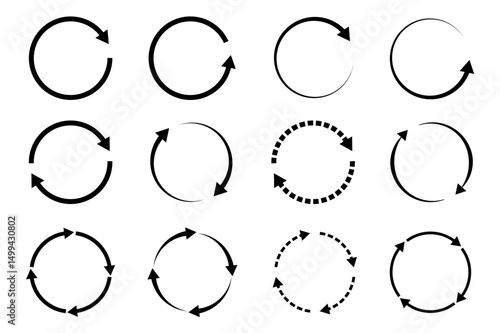 set of different circle round arrow icons isolated vector illustration