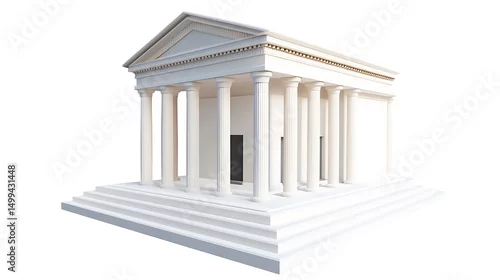 Obraz Classical Temple: An architectural rendering of a white building with classical design elements, including columns and steps, set against a bright, isolated backdrop.