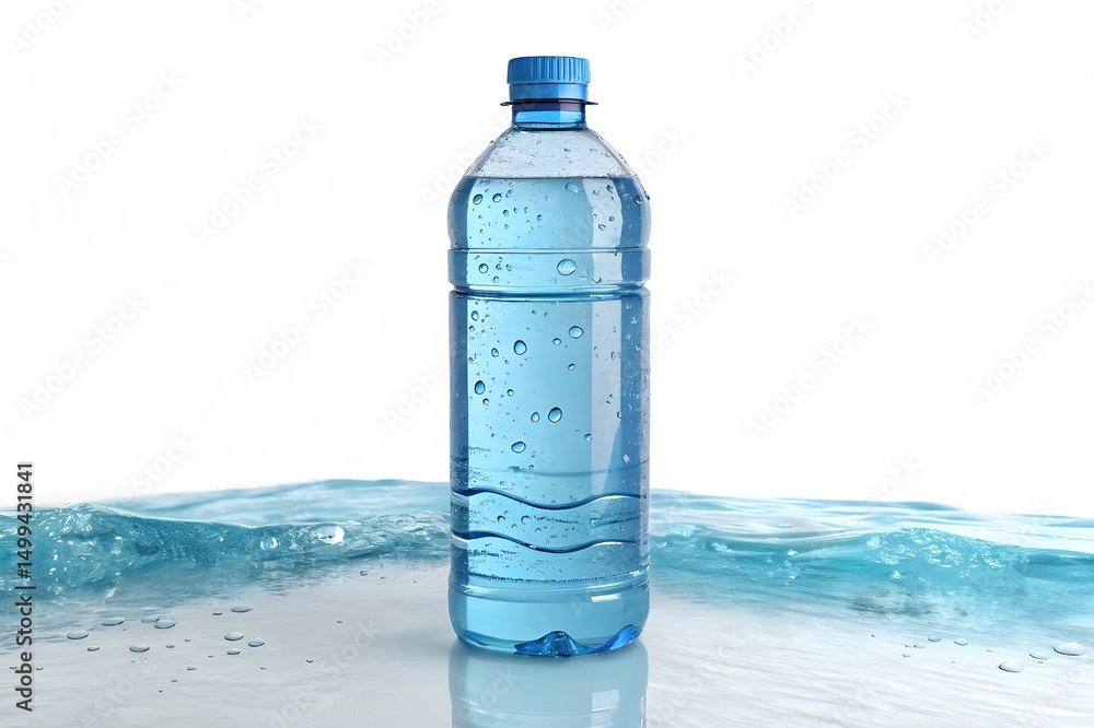 Clear Plastic Water Bottle with Blue Cap – High-Resolution Studio Shot on White Background Clear Plastic Water Bottle with Blue Cap – High-Resolution Studio Shot on White Background