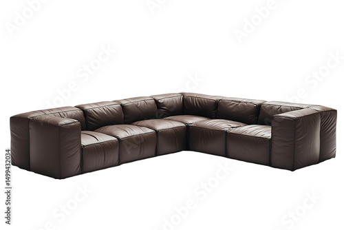 Modern brown leather sectional sofa, modular design, comfortable seating for relaxation and entertainment
