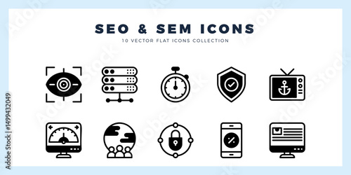 10 SEO And SAM Lineal Fill icon pack. vector illustration.
