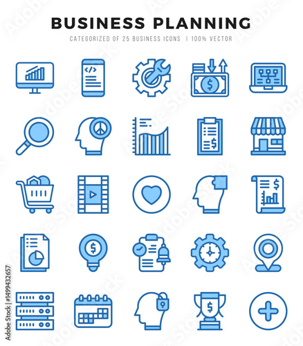 Collection of Business Strategy 25 Two Color Icons Pack.