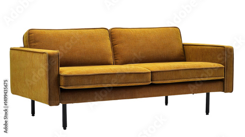 Wallpaper Mural Mustard-yellow velvet two-seater sofa with sleek, dark legs.  Modern and compact design, ideal for smaller spaces Torontodigital.ca
