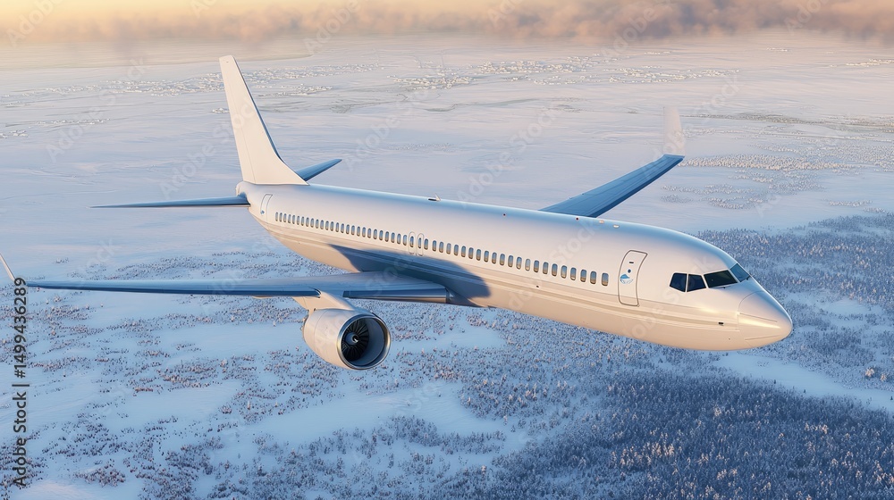 custom made wallpaper toronto digitalLong-range jetliner flying over snow-covered landscape with high-altitude clarity