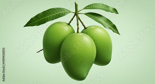 Wallpaper Mural Fresh green apple with leaves on a branch Torontodigital.ca