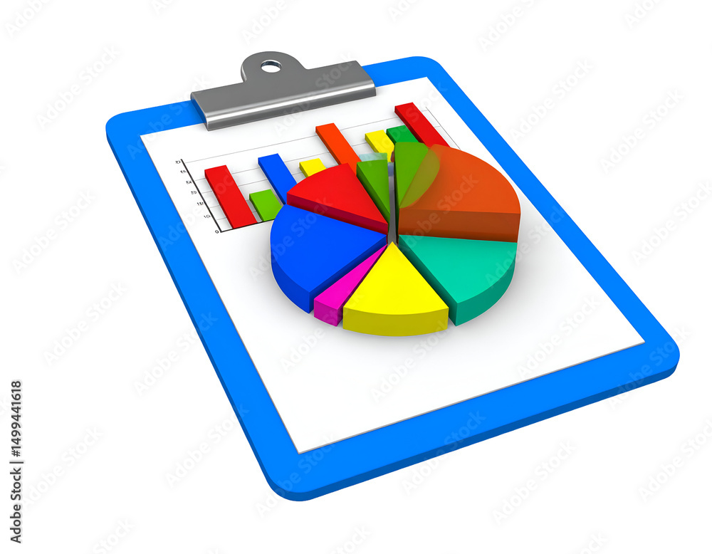 Fototapeta premium Data analysis shown via charts on a clipboard