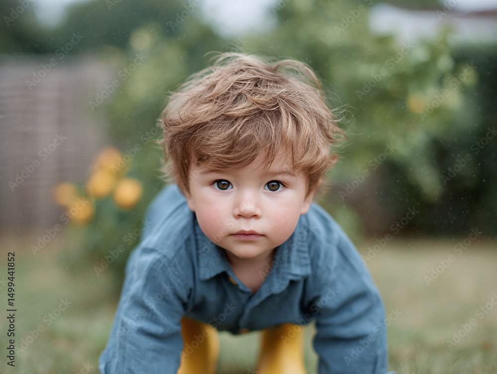 Charming toddler crawling in a garden, gazing intently. Captures innocence, curiosity, and early development. Perfect for parenting blogs, childcare, or childhood themes. Charming toddler crawling in a garden, gazing intently. Captures innocence, curiosity, and early development. Perfect for parenting blogs, childcare, or childhood themes.