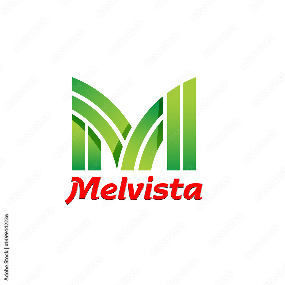 Fototapeta premium Melvista Company logo design with green leaf symbol representing eco and health concept