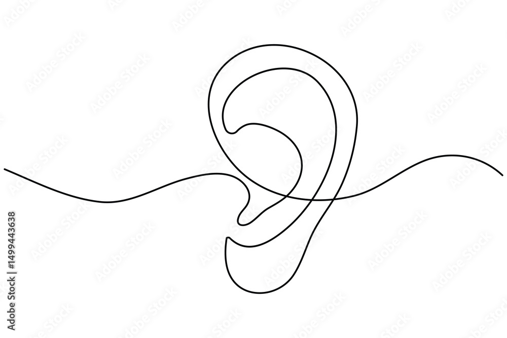 Obraz premium Continuous line drawing of human ear outline vector illustration