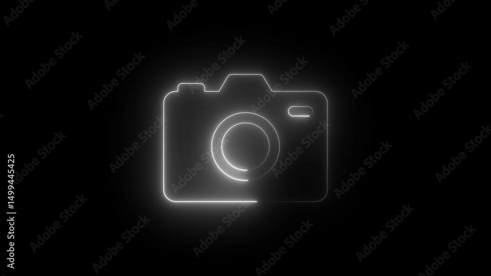DSLR camera icon animation by white color neon on black background. DSLR camera icon animation by white color neon on black background.