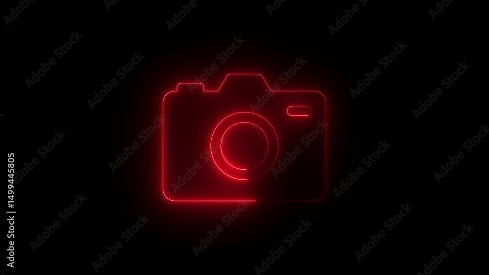 DSLR camera icon animation by red color neon on black background. DSLR camera icon animation by red color neon on black background.