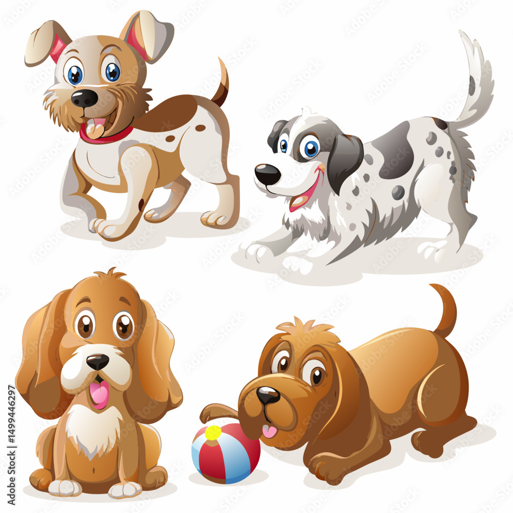 Obraz premium Cute group of isolated purebred domestic dogs and puppies