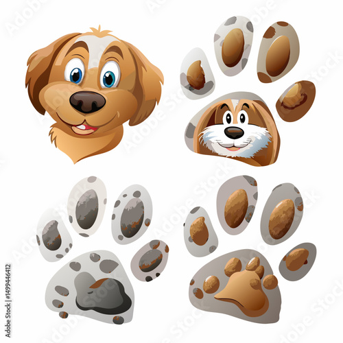 A funny set of cute cartoon puppy dog animal characters