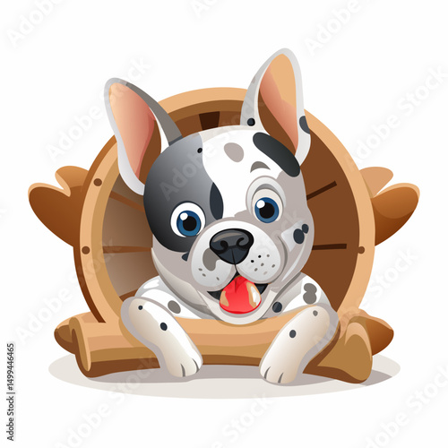 A cute brown domestic French bulldog puppy stands with a bone