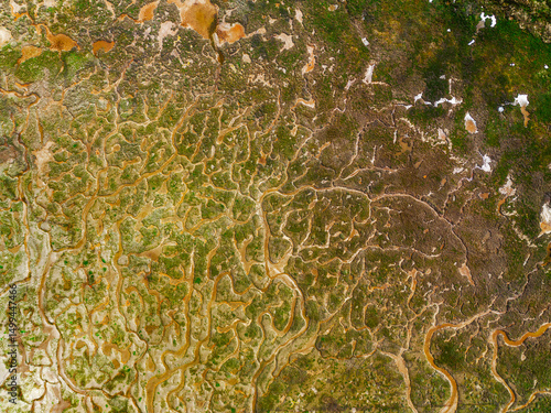 Canvas Print Aerial view of Stiffkey Salt Marshes, North Norfolk, UK.