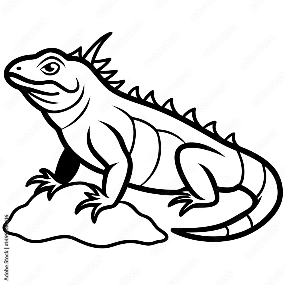Fototapeta premium Volcano Iguana line art vector