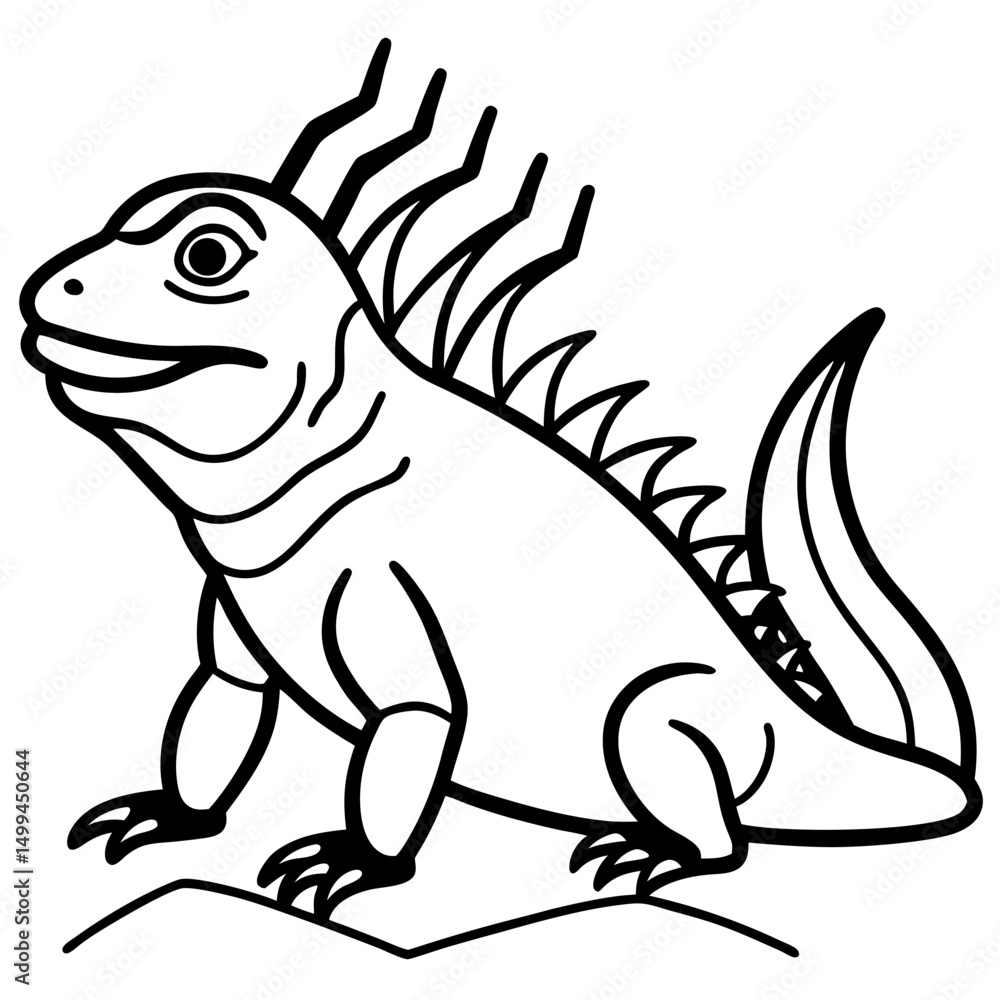 Fototapeta premium Volcano Iguana line art vector