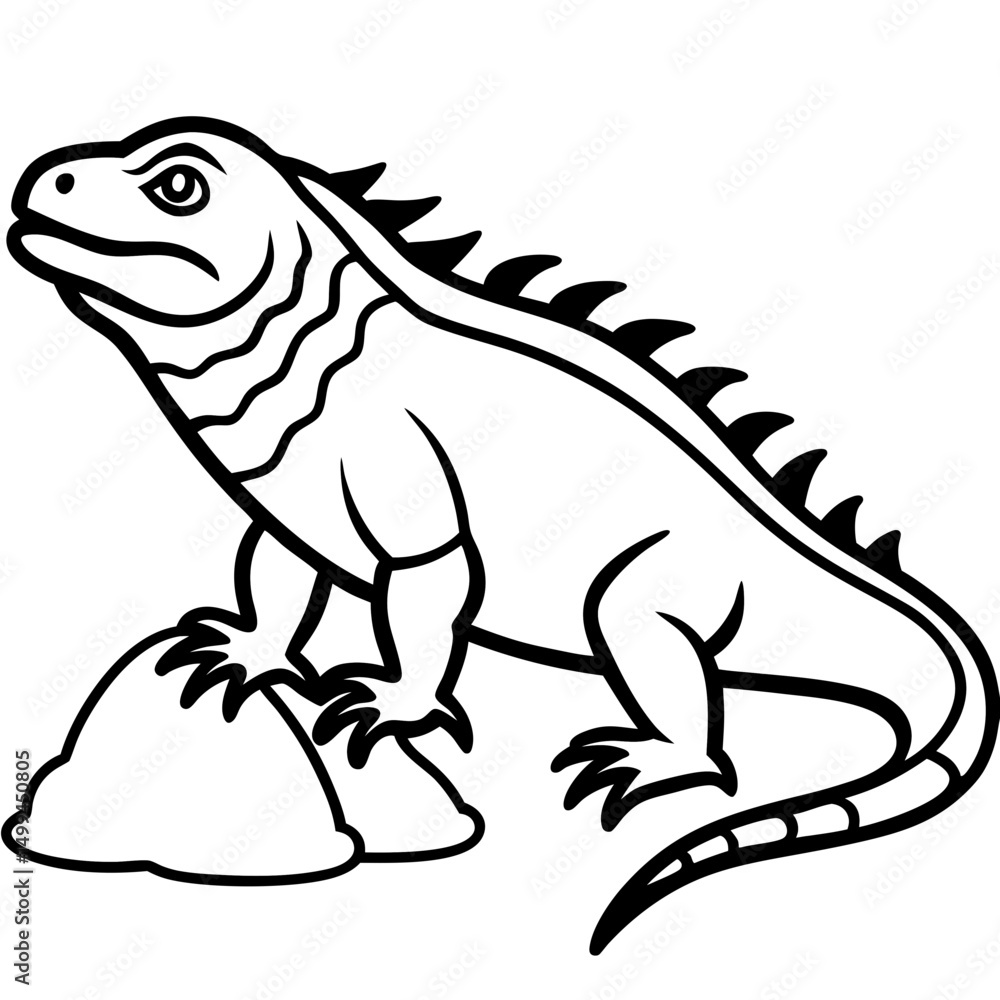 Fototapeta premium Volcano Iguana line art vector