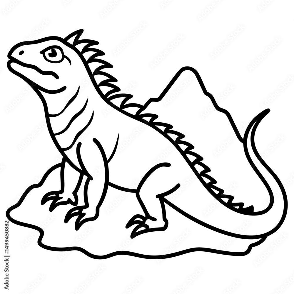 Fototapeta premium Volcano Iguana line art vector
