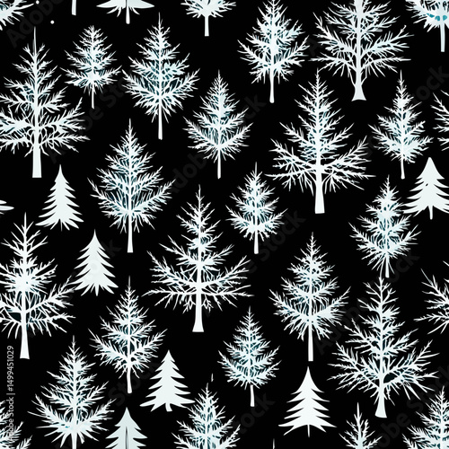 Wallpaper Mural Seamless vector pattern of white trees on a black background   Torontodigital.ca