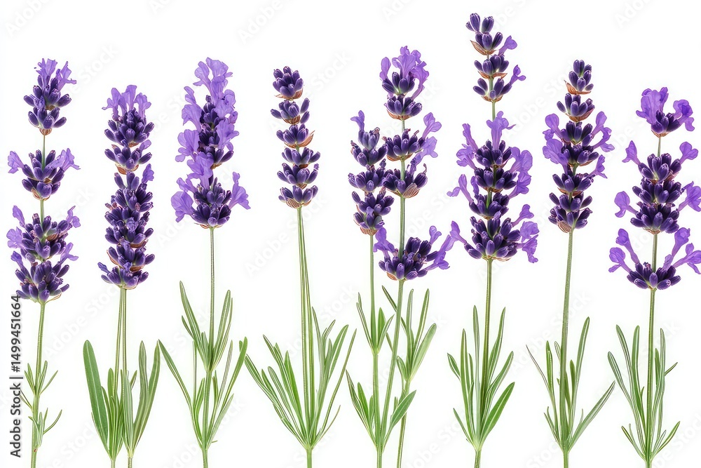 Naklejka premium A collection of soft wild lavender flowers, isolated against a clear backdrop