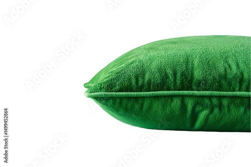 Emerald green velvet cushion, plush texture, rectangular shape, subtle seam detail