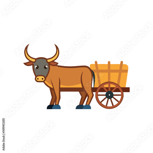 Flat and Minimal Bullock Cart logo vector illustration isolated on white background