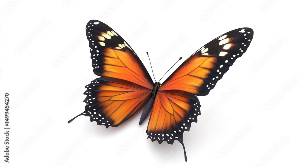 Three Dimensional Butterfly Isolated on White Background. Delicate and Colorful Insect Display. Three Dimensional Butterfly Isolated on White Background. Delicate and Colorful Insect Display.