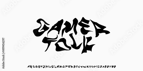 Y2k Dark Lettering tattoo vector type font and streetwear style ,Gothic print designs of Sinner, Angel, Gothic, Love, Baby. Ghotic tattoo font concept. Rock n Roll style lettering