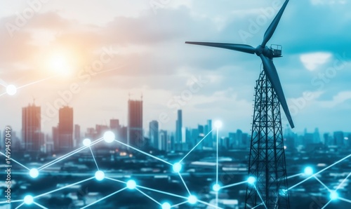 Zrównoważona energia miejska: wiatraki i sieć inteligentnego miasta
