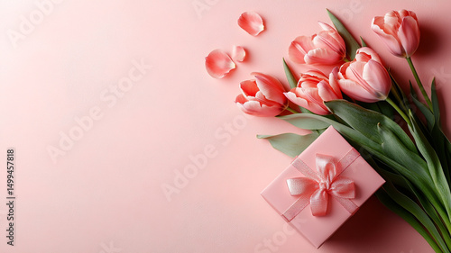 colored paper on pink background, Mothers Day concept banner with empty copy space for text