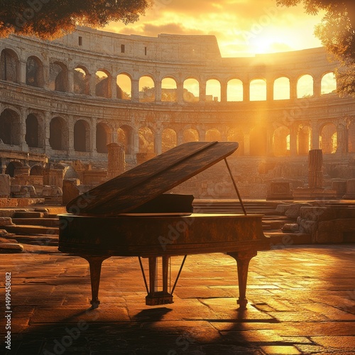 Piano sunset cityscape historical architecture