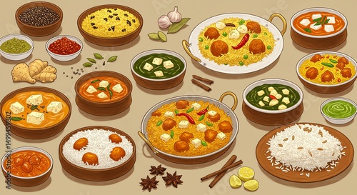 Indian Food Cuisine Various Dishes