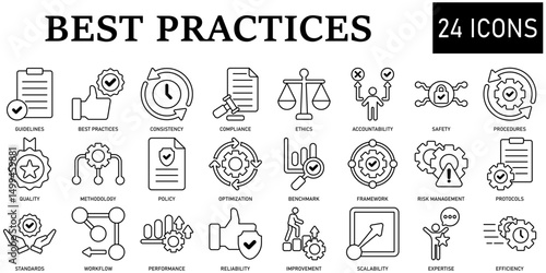 Set of best practices Icons or symbols Vector fully editable file.