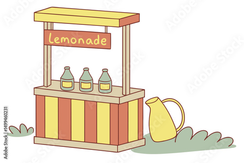 Refreshing Lemonade Stand Illustration with Glass Bottles and Summer Theme