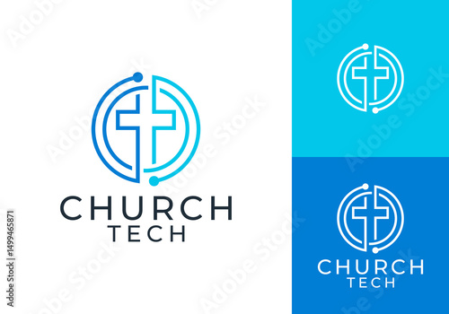 circle church tech connection logo vector design