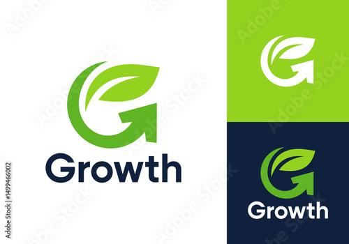 leaf with arrow logo. letter G nature growth symbol icon design