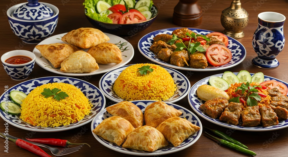 Uzbek Cuisine Selection Rice Samosa Kebab Uzbek Cuisine Selection Rice Samosa Kebab