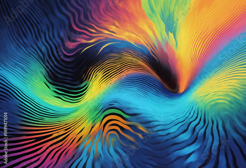 A colorful wave with a black background. The wave is made up of many different colors. The colors are blue, green, yellow, and red