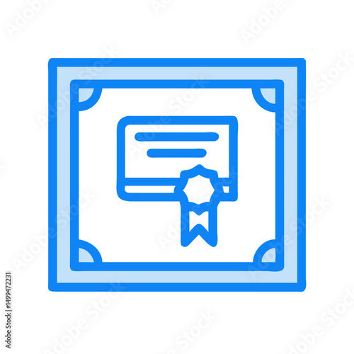 Blue Framed Icon of a Certificate with Seal and Ribbon