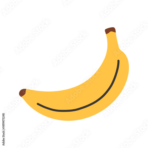 Simple flat vector banana on white background. Tropical fruit design for interior, poster, banner.