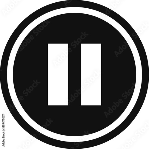 Black pause icon with two parallel bars within a circle.
