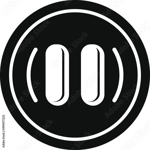 Black pause icon with two parallel bars within a circle.