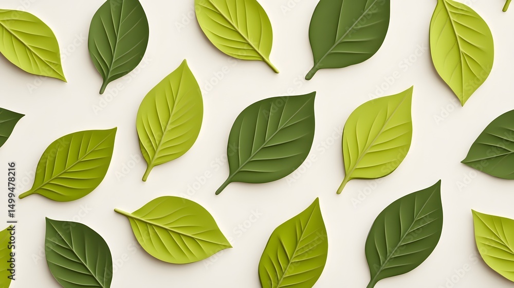 Obraz premium Minimalist green leaf pattern on a white backdrop