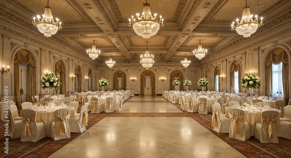 Fototapeta premium Opulent banquet hall prepared for celebration